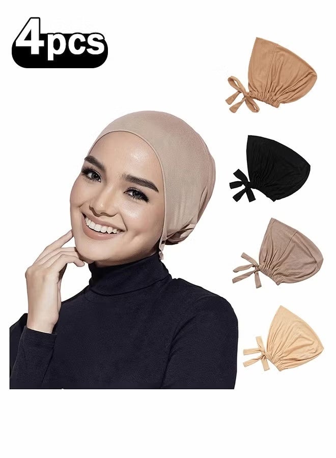 4PCS Muslim Turban Hat Inner Hijab Caps – Islamic Underscarf Bonnet for Women, Headwrap Turban Style, Female Head Covering - Image 1